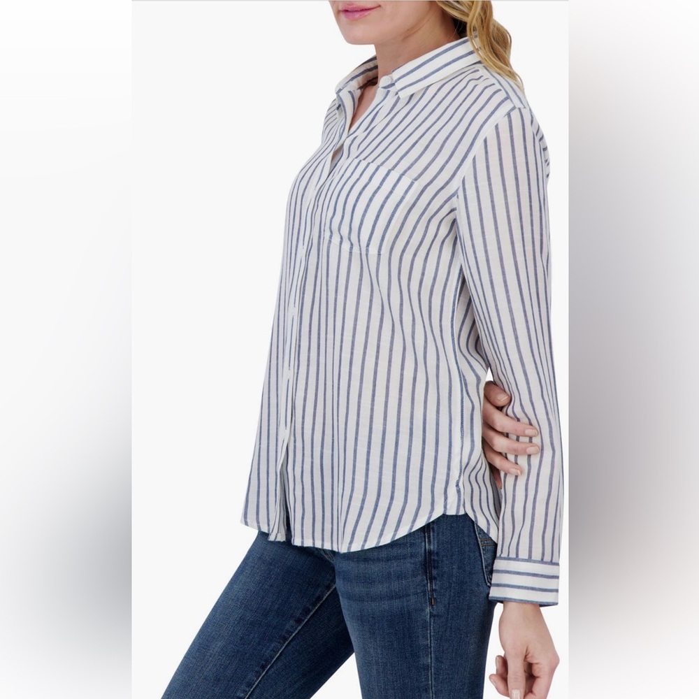 Lucky Brand Women’s Vertical Stripe Button-Down Shirt - White & Blue - Picture 12 of 16